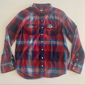Mossimo Red / Blue Plaid Long Sleeve Flannel Shirt